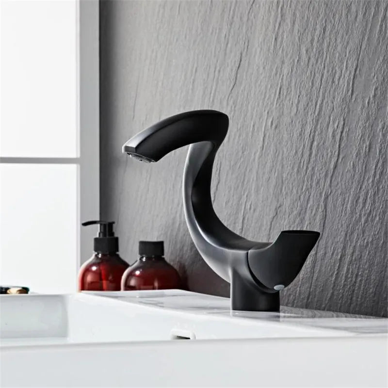 DecorBites™ Black Gold Brass Bathroom Faucet Mixer Sink Tap Deck Mounted Chrome Gray