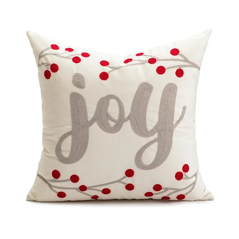 DecorBites™ Christmas Embroidered Red Geometric Pillow Cover for Festive Home Decor