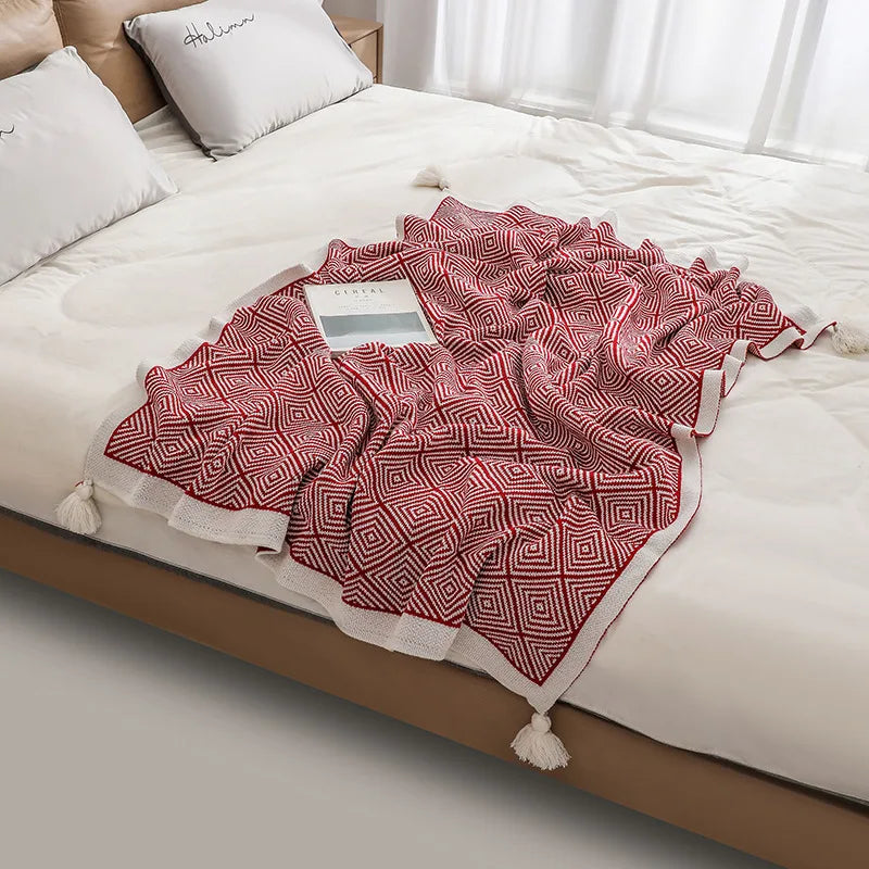 DecorBites™ Ethnic Geometry Knitted Blanket - Cozy Home Decor & Sofa Cover