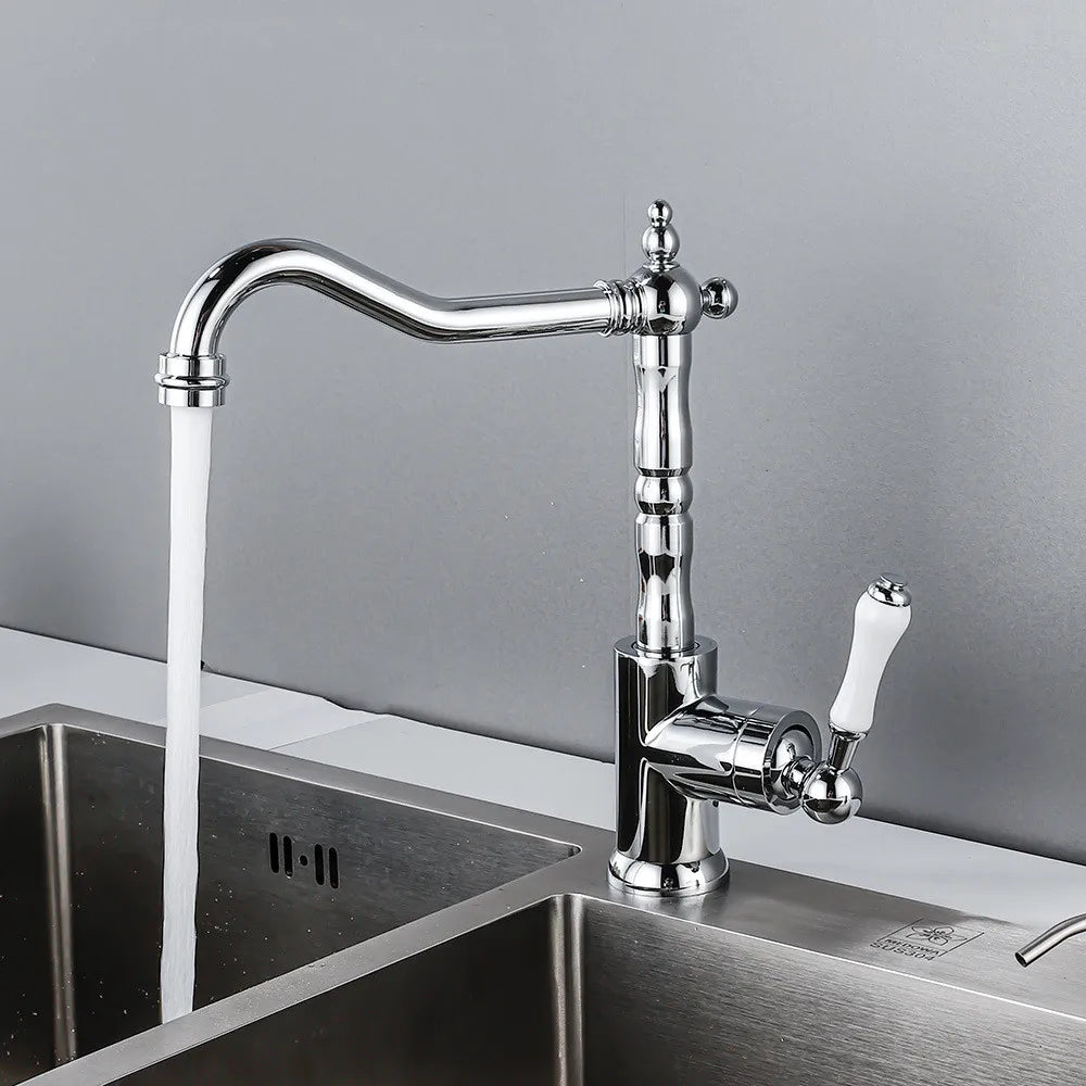 DecorBites™ Black Antique Kitchen Faucet Single Lever Mixer Tap Hot Cold Water Chrome