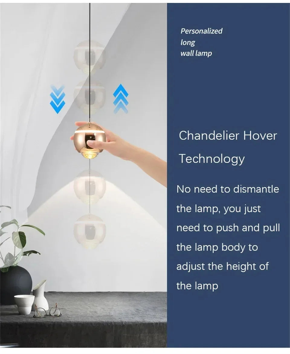DecorBites™ LED Bedside Lifting Chandelier – Modern Minimalist Nordic Pendant Light for Home Décor