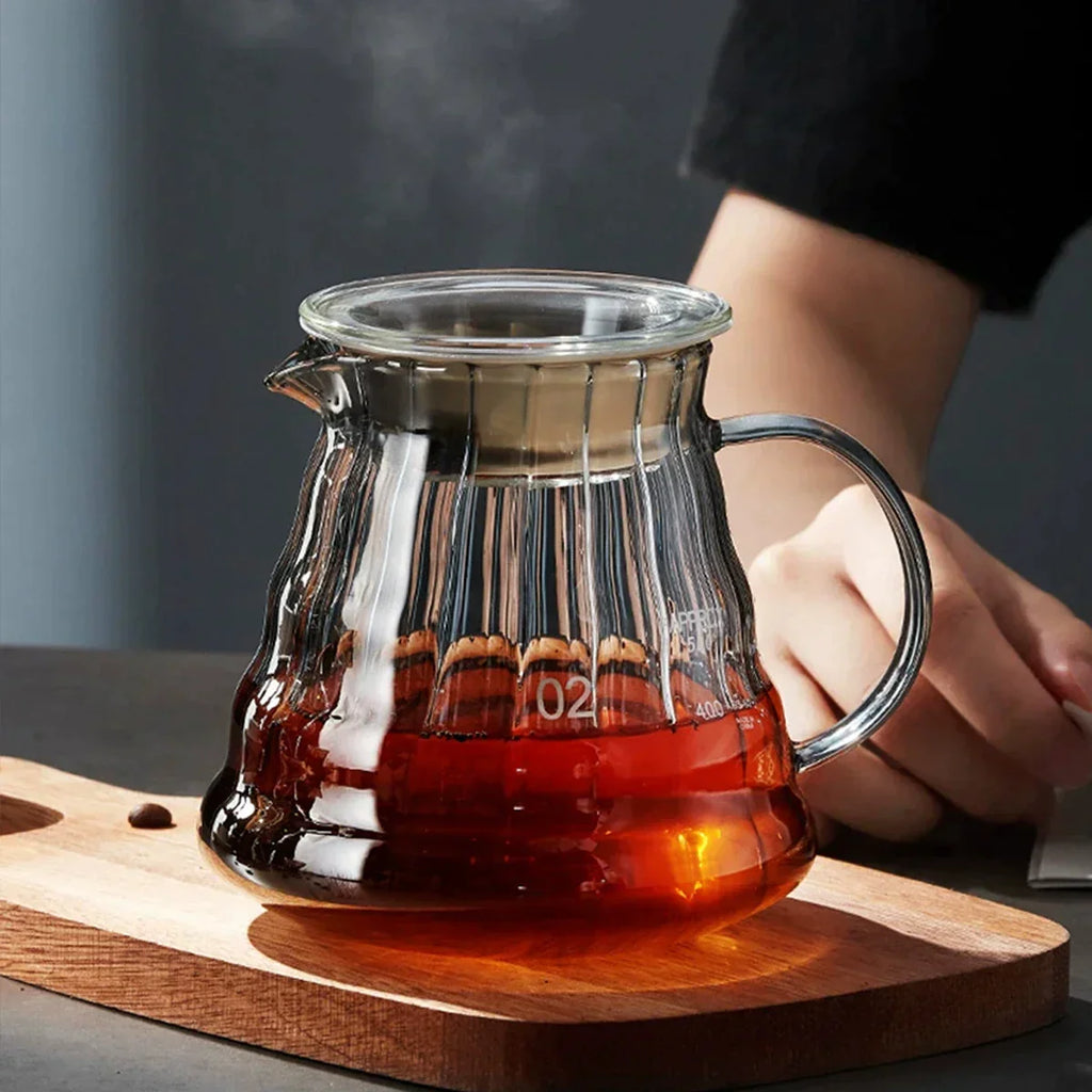 DecorBites™ Glass Coffee Carafe, 600ml Pour Over Pot with Rubber Lid
