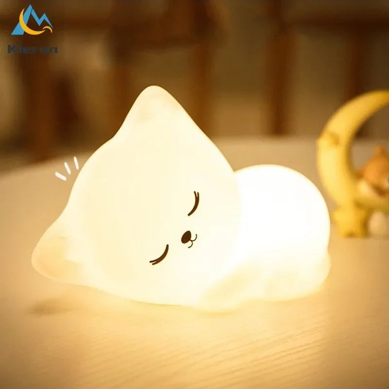 DecorBites™ Cat LED Night Light - USB Rechargeable, Seven Colors, Soft Silicone
