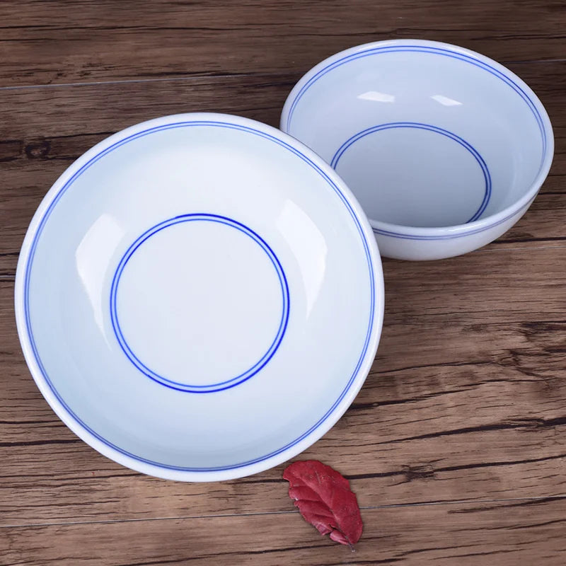 DecorBites™ Blue and White Ceramic Noodle Bowl - Chinese Style Porcelain Tableware