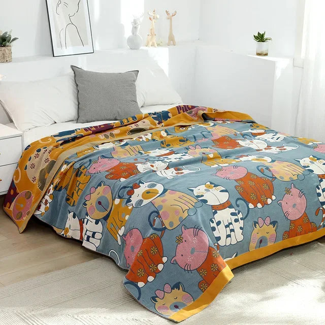 DecorBites™ Japanese Cotton Gauze Boho Throw Blanket - Summer Cool Quilt for Beds and Sofas