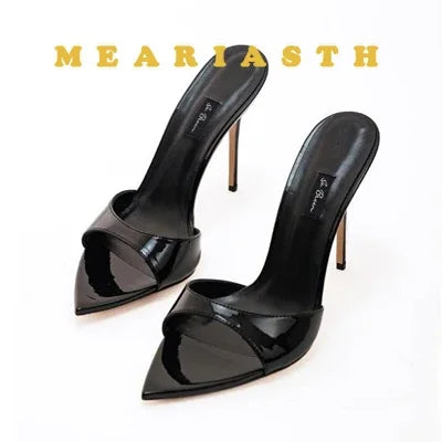 12/10cm pointed Open Toe High Heel Shoes Woman Summer OutsideSlipper Party Stiletto Luxury Designer Patent Leather Women Sandals