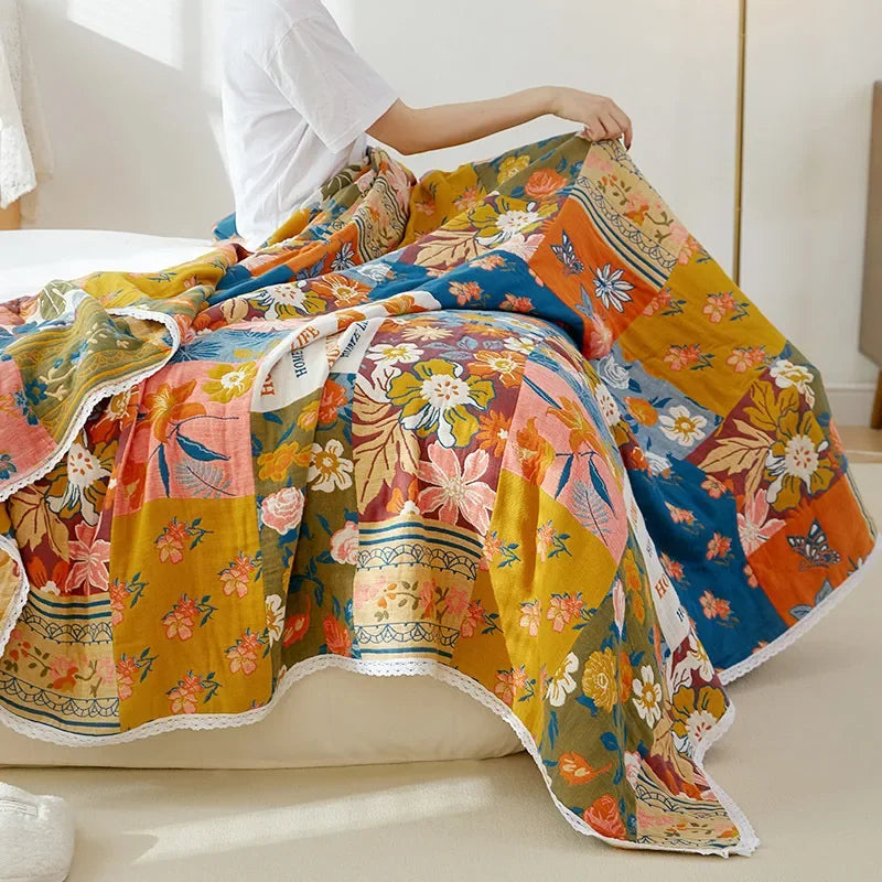 DecorBites™ Breathable Cotton Gauze Sofa Cover - Fresh Flowers Design