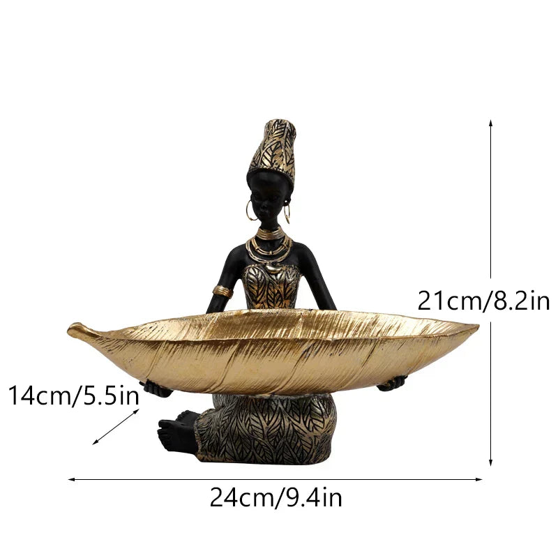DecorBites™ Black Woman Resin Statue: Exotic Desktop Decor & Storage Container