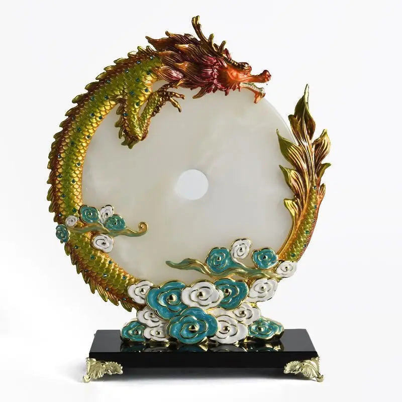 "DecorBites™ Jade Dragon Phoenix Ornament Enamel Living Room Decoration"