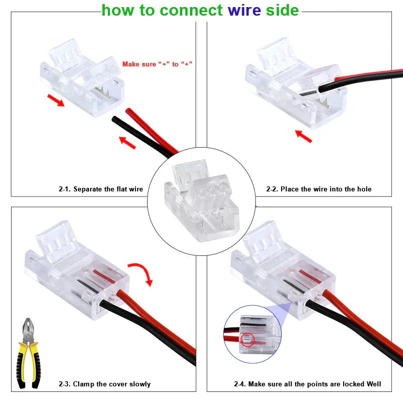 DecorBites™ 2-Pin COB LED Strip Connectors for 2835 5050 SMD Tape Light, 90° Angle Fixed Clip