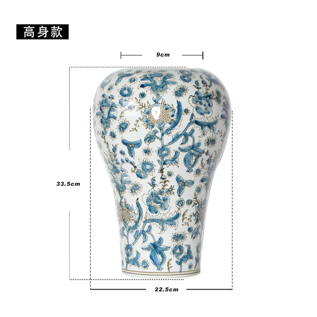 DecorBites™ Blue and White Porcelain Ceramic Vase Chinese Retro Style Home Decoration Flowerpot