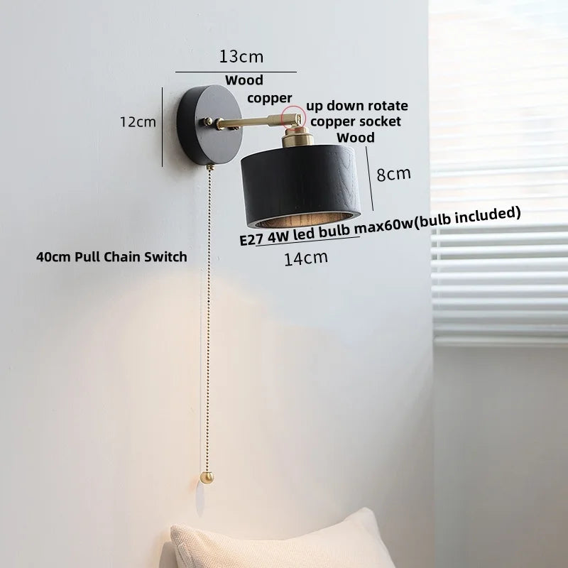 DecorBites™ Black Wood LED Wall Sconce Rotatable Stair Light, Modern Nordic Design