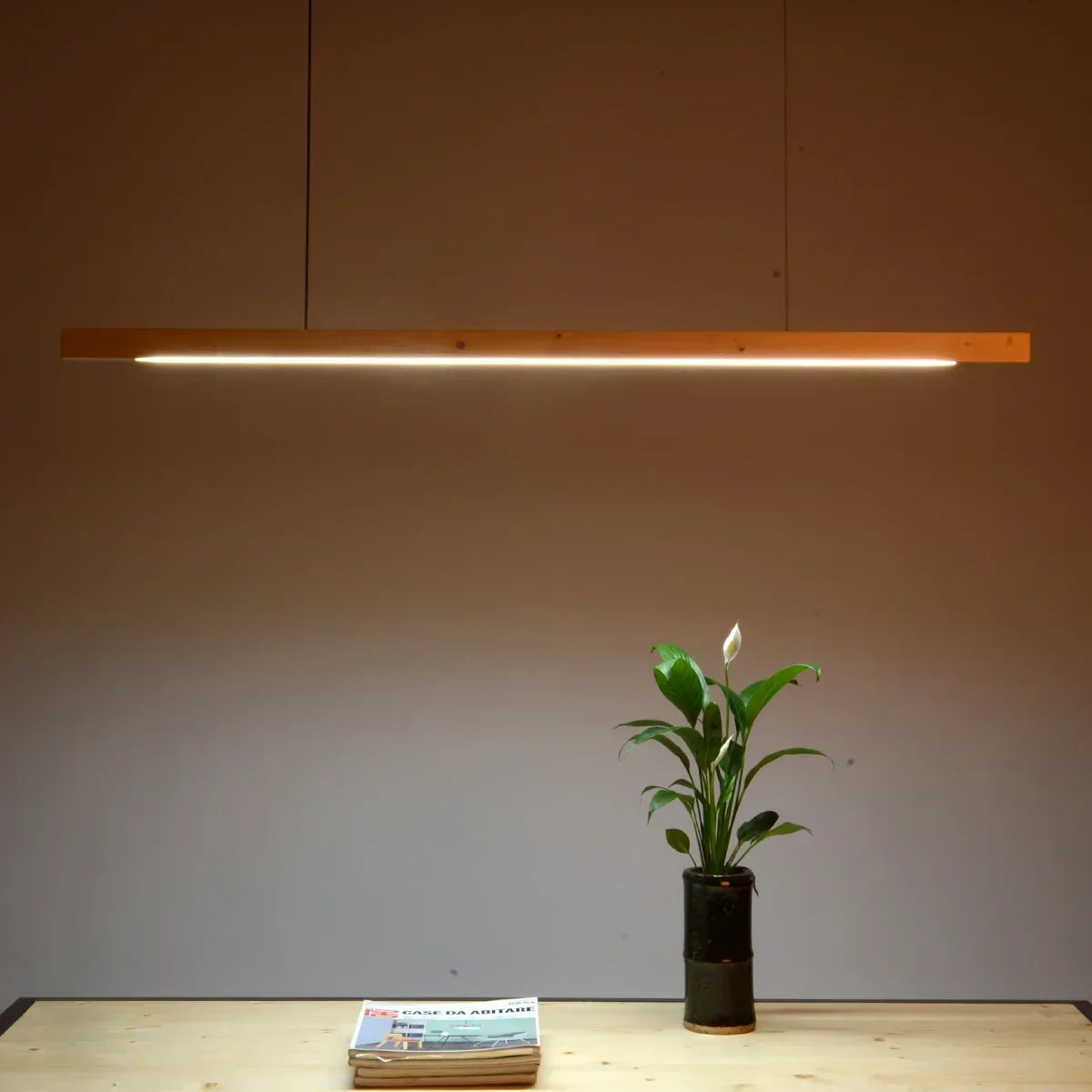 DecorBites™ Black Walnut Dining Pendant Light: Simple Log Strip Design for Dining Room, Office