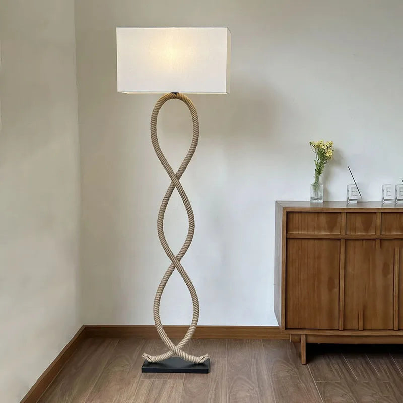 DecorBites™ Hemp Rope Fabric Shade LED Floor Lamp for Nordic Retro Wabi Sabi Style