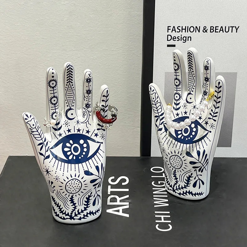 DecorBites™ Ceramic Witch Palmistry Hand Jewelry Holder Stand Mystic Fortune Teller Figurine