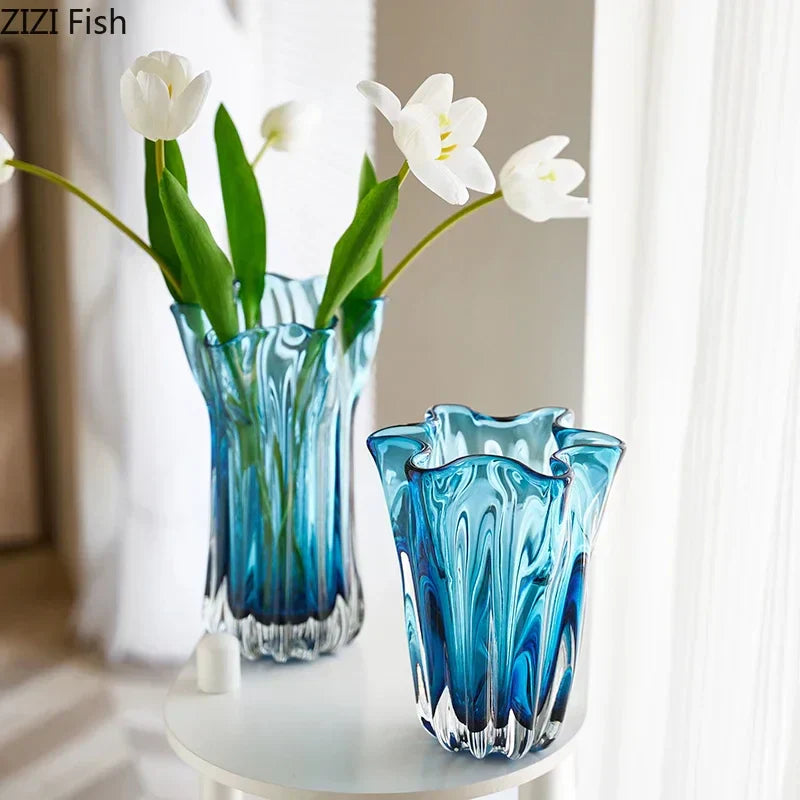 DecorBites™ Blue Glass Hydroponic Vase: Modern Desk Floral Decor & Room Aesthetic