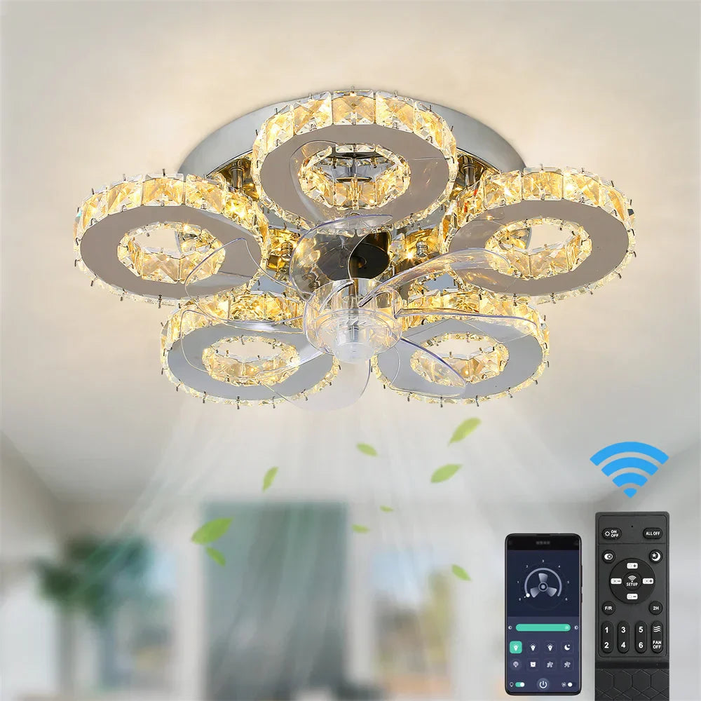DecorBites™ Crystal Ceiling Fan: LED Remote Control Chandelier for Bedroom & Living Room