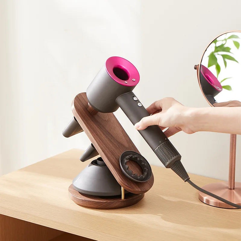 DecorBites™ Hair Dryer Holder for Dyson Supersonic - Walnut Beech Wood Bathroom Rack