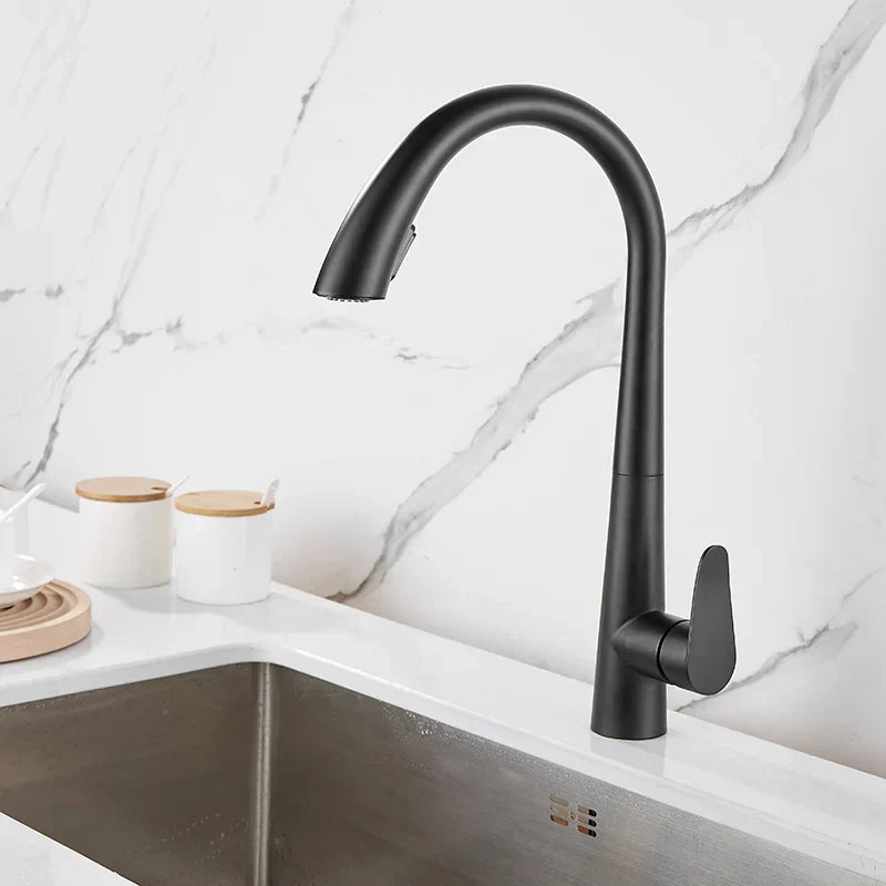 DecorBites™ Brushed Gold Kitchen Sink Faucet with Pull Out Spring Spout