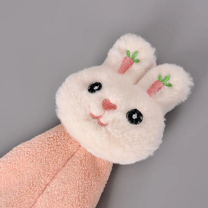 DecorBites™ Cartoon Rabbit Coral Fleece Hand Towel: Soft, Absorbent, Quick-Dry Terry Towel