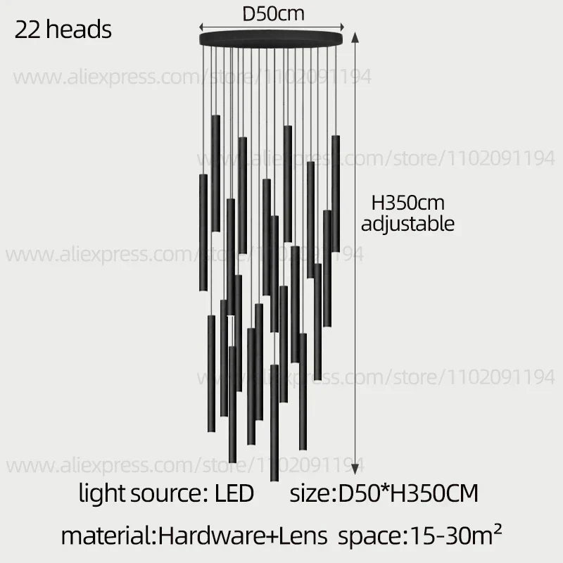 DecorBites™ Cylindrical LED Staircase Chandelier Suspension Light - Modern Villa Water Pipe Fixture