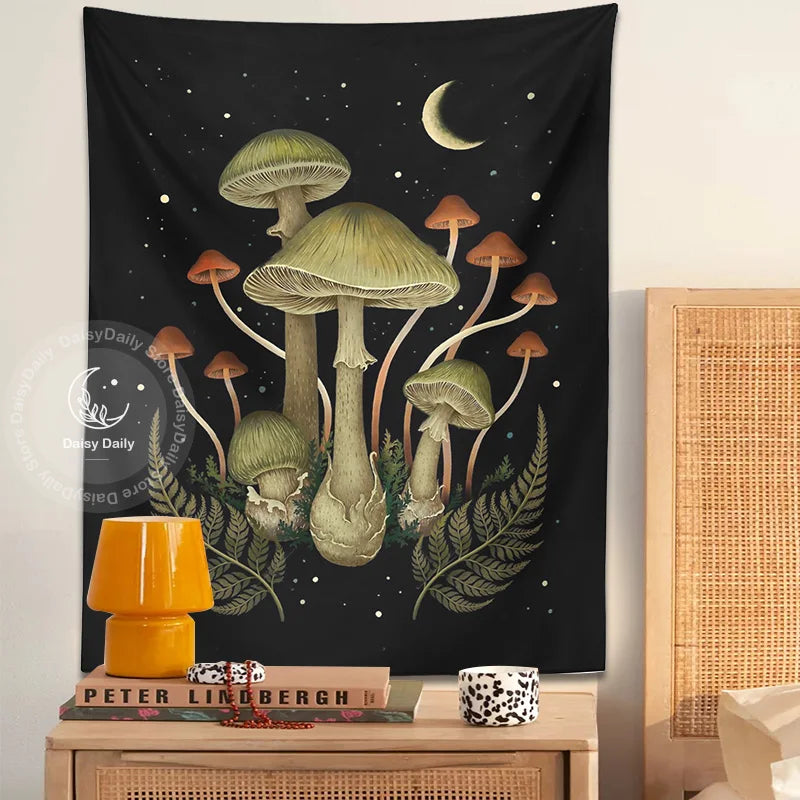 DecorBites™ Botanical Mushroom Moom Tapestry Wall Hanging for Boho Living Room Decor