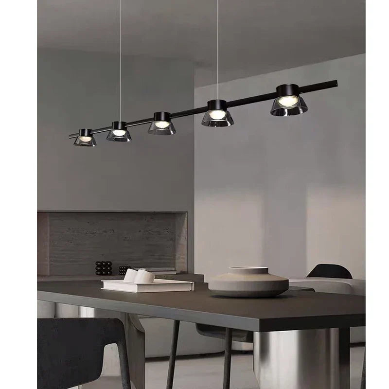 DecorBites™ Black Strip Chandelier: Modern Nordic LED Lighting for Office, Restaurant, Living Room