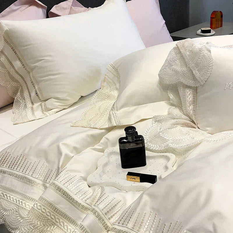 DecorBites™ Lace Ruffle Bedding Set, 1000TC Egyptian Cotton, Luxury Princess Style