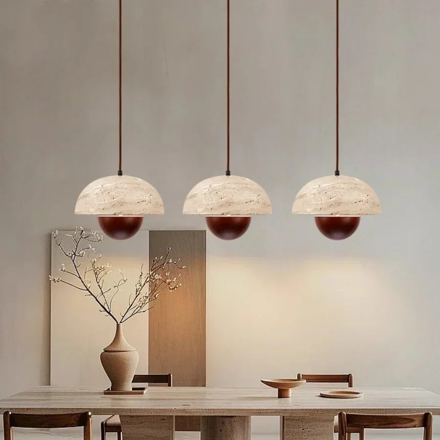 DecorBites™ LED Pendant Lights Bar Decor Yellow Travertine Stone Wood Hang Lamp