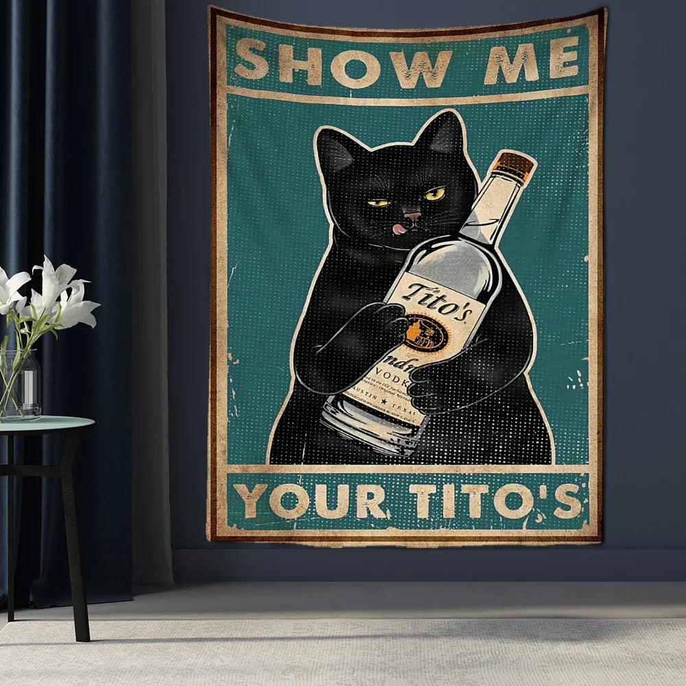 DecorBites™ Cat Tarot Tapestry Wall Hanging: Kawayi Psychedelic Witchcraft Bohemian Home Decor