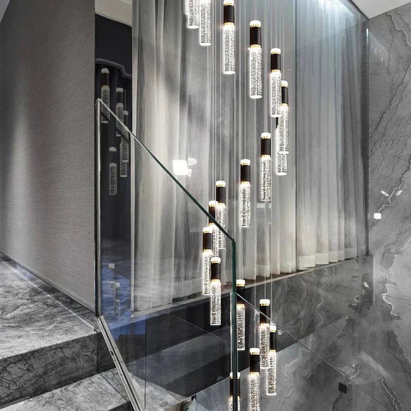 DecorBites™ Crystal Chandelier Stair Pendant Lamp Living Room Lighting