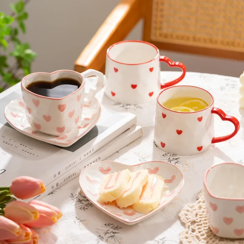 DecorBites™ Love Heart Hand Painted Ceramic Coffee Mug Cute Tea Cup for Home Office