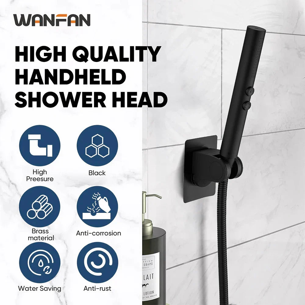 DecorBites™ Black Stainless Steel High Pressure Shower Head Handheld Spray Nozzle