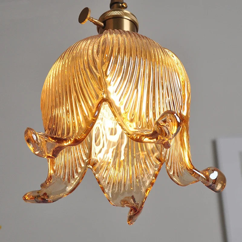 DecorBites™ Amber Glass LED Pendant Light - Modern Copper Hanging Fixture