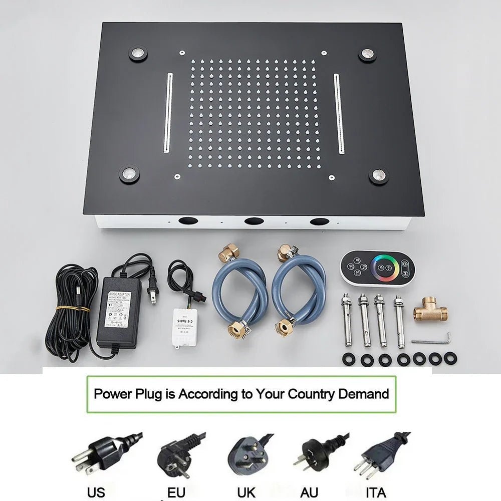 DecorBites™ LED Rain Waterfall Shower Head with Remote Control and Color-changing LED - 50*35CM Square