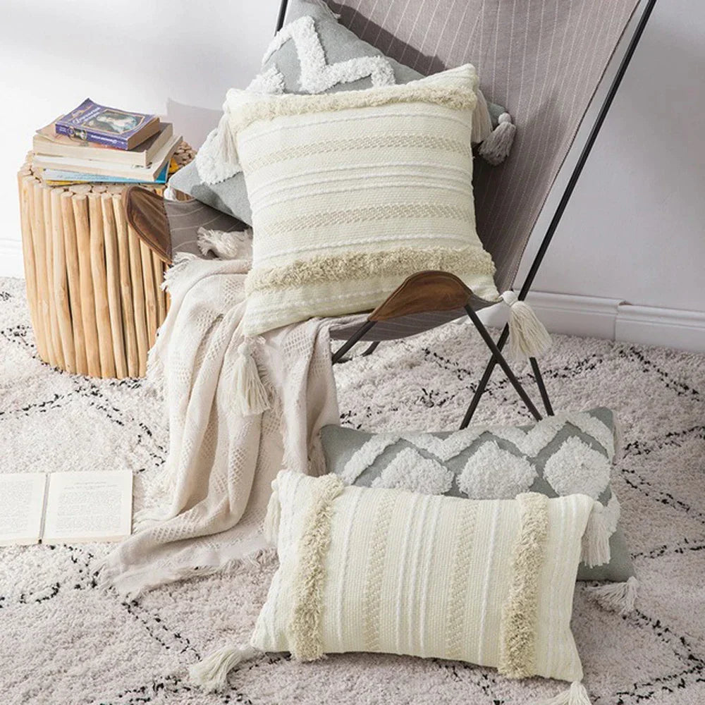 DecorBites™ Boho Morocco Tufted Tassel Cushion Cover for Modern Home Decor