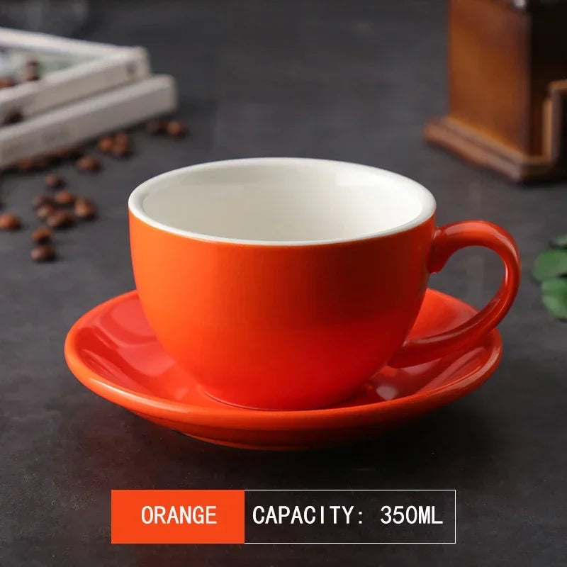 DecorBites™ 350ml Latte Ceramic Coffee Cup and Saucer Set - Set of 2
