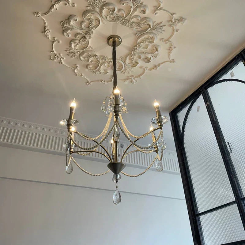 DecorBites™ French Retro Pearl Crystal Chandelier for Home Dining Room Villa Luxury Decor