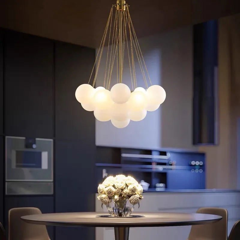 DecorBites™ Glass Ball LED Chandelier for Modern Living Room, Nordic Design Bubble Pendant Lamp