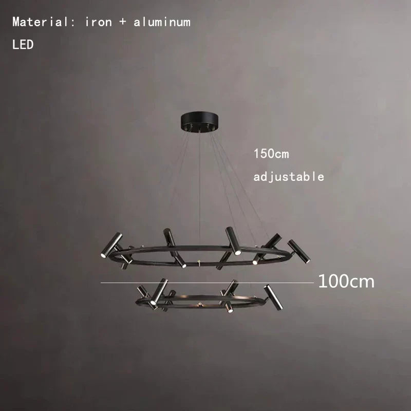 DecorBites™ Black LED Spot Chandelier: Modern Minimalist Rotatable Hanging Lamp for Home Decor