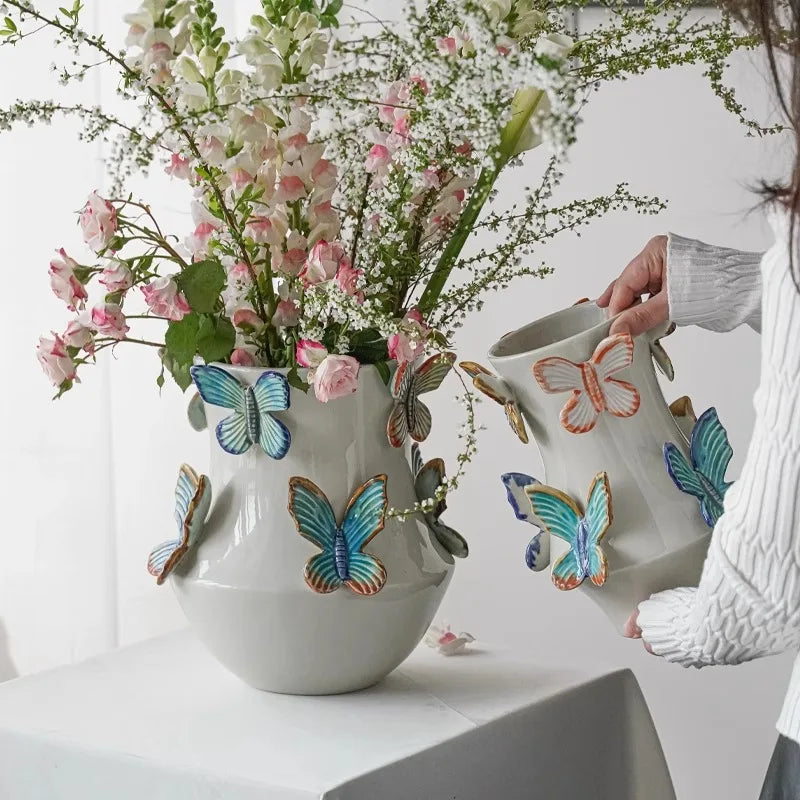 DecorBites™ Butterfly Ceramic Vase - Handmade Porcelain Flowerpot Bouquet Arrangement