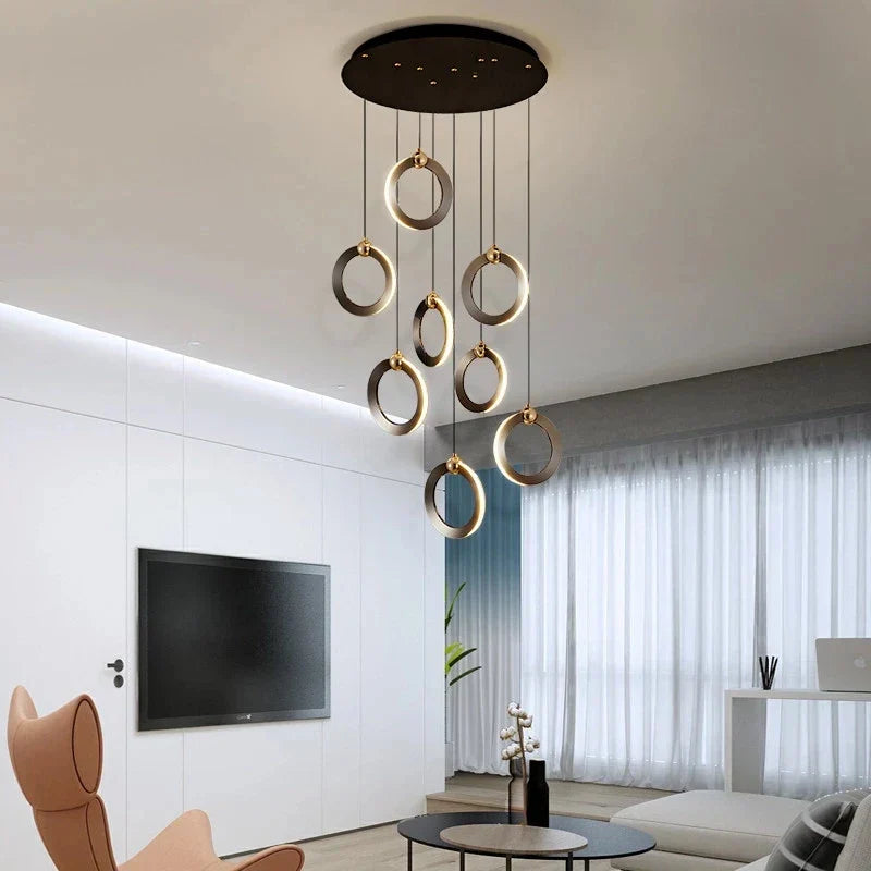 DecorBites™ Aluminum LED Chandelier: Luxury Crystal Round Hanging Lamps for Staircase and Attic