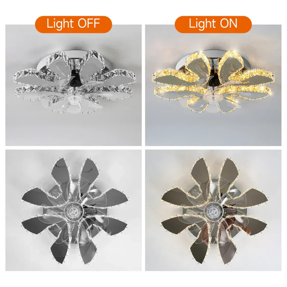 DecorBites™ Crystal Ceiling Fan: LED Remote Control Chandelier for Bedroom & Living Room