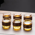 DecorBites™ Glass Tea Set with Wooden Handle Teapot on Retro Glass Tray