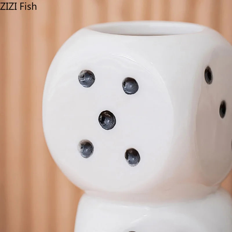DecorBites™ Ceramic Dice Vase Desk Decor Flower Arrangement Artificial Flowers Room Aesthetic