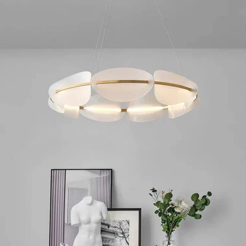DecorBites™ Gold Ring White Acrylic Pendant Light for Parlor Dining Room