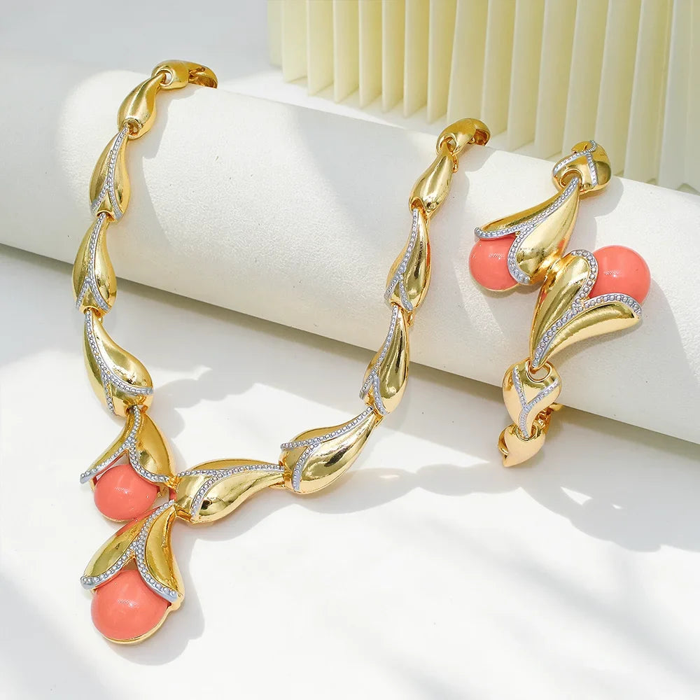 GZJPEI 4Pcs Freshwater Pearl Jewelry Set Unique Italy 18K Gold Plated Water Drop Jewellery For Women Wedding Gift 2025 New