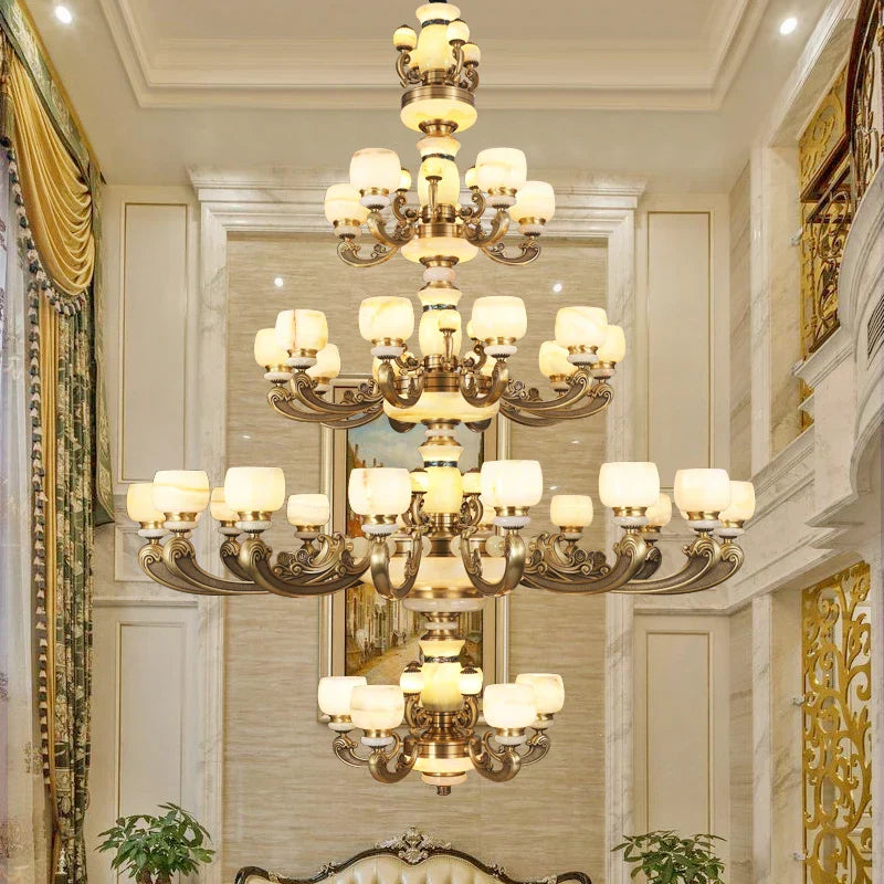 DecorBites™ Jade Chandelier: Stylish Chinese Zen Living Room Lamp for Duplex Building by Guangdong Zhongshan