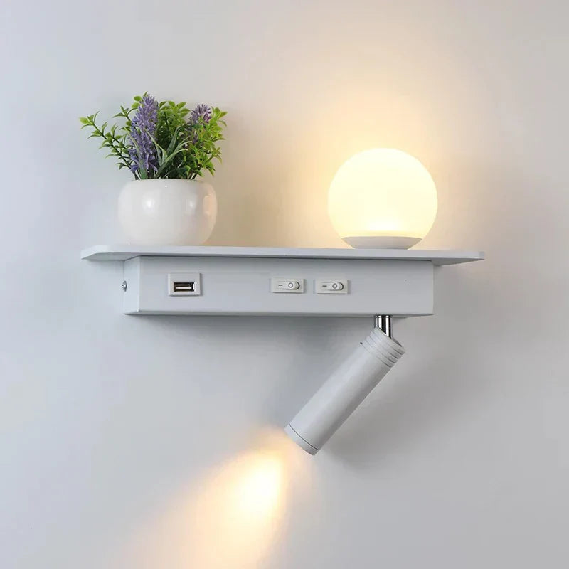 DecorBites™ LED Bedside Wall Lamp with USB Charging, Modern Design for Home Decor