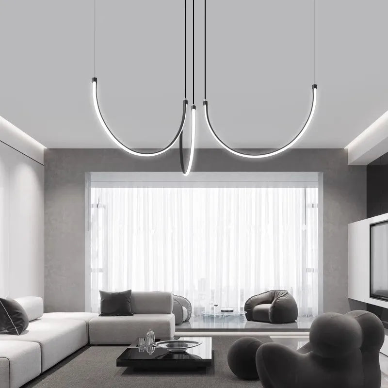 DecorBites™ Copper Chandelier: Nordic Minimalist Lines Pendant Light for Living Room Decor